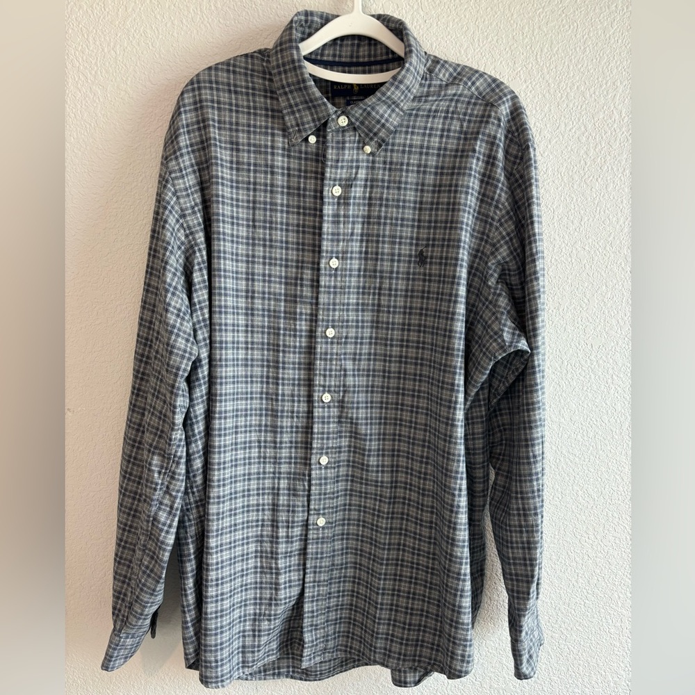 Ralph Lauren Gray Plaid Long Sleeve Button Down Shirt with Pony Logo Men XL